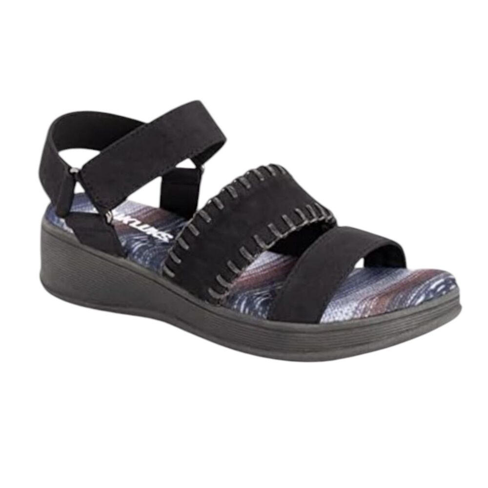 Muk Luks Black Comfort Wedge Sandals Size 8.5 Adjustable Casual Walking Sandals